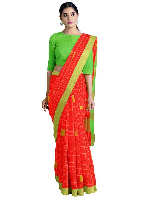checkered handloom saree with blouse - 17755154 - Very Small Image - 1