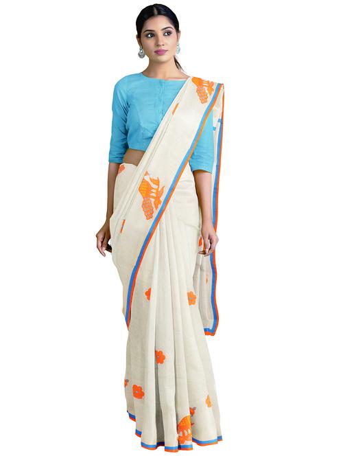 floral handloom saree with blouse - 17755155 - Very Small Image - 1