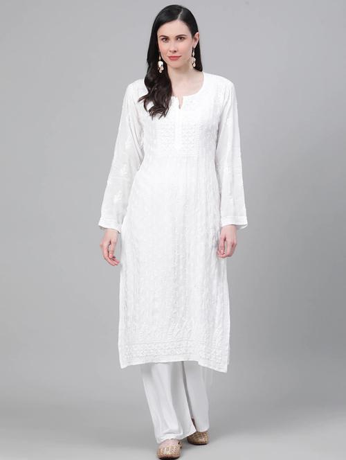 ada hand-embroidered white chikankari kurta - 17755204 - Very Small Image - 1
