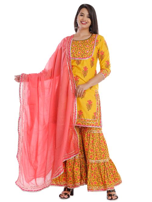 yellow kurta sharara suit set - 17756034 - Very Small Image - 1