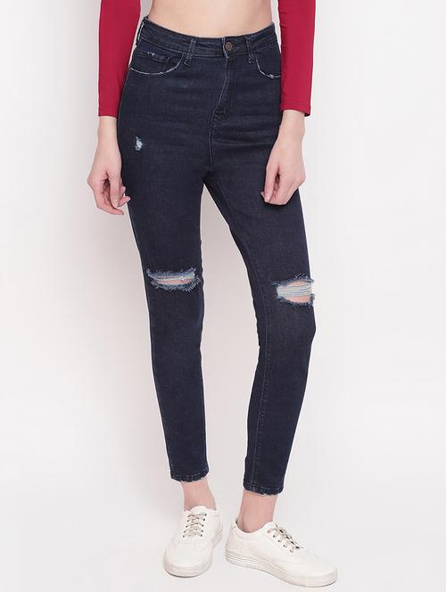 high rise knee slit jeans - 17756050 - Very Small Image - 1