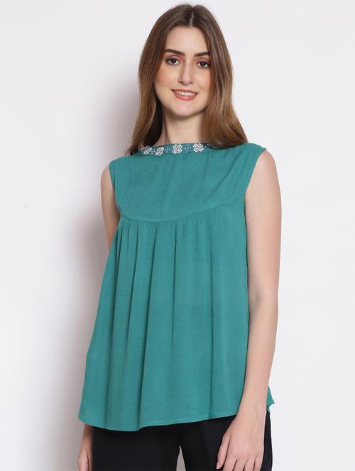 embroidered neckline peasant top - 17756192 - Very Small Image - 1