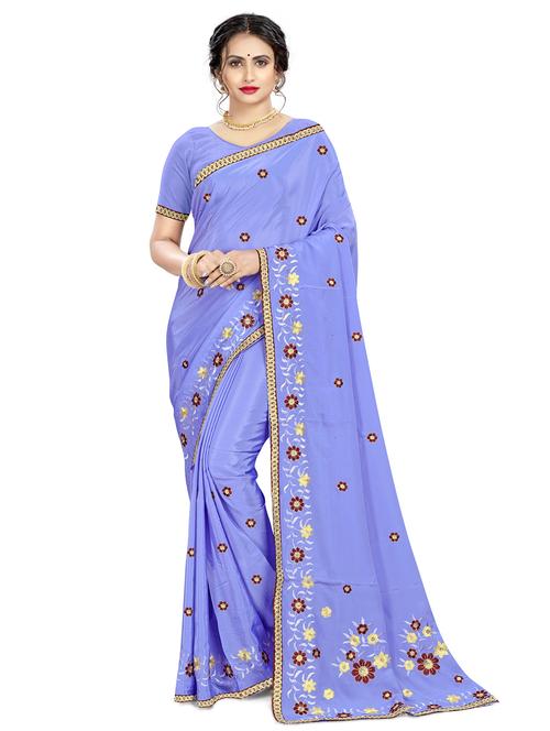 lace bordered embroidered saree with blouse - 17756825 - Very Small Image - 1