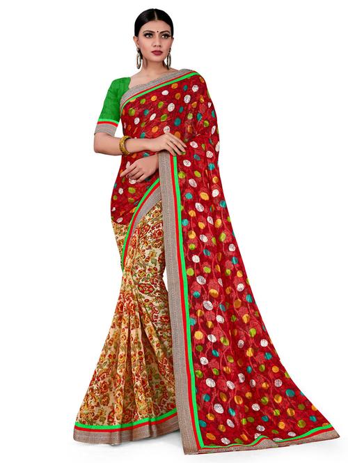 floral print half & half saree - 17756950 - Very Small Image - 1