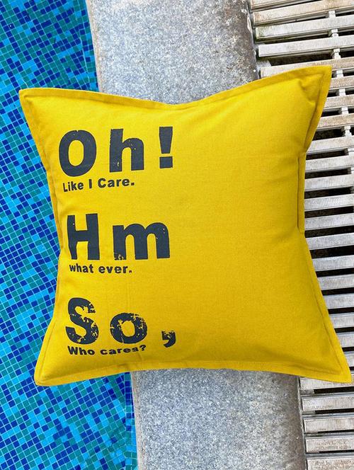 mustard coloured graphic print cushion cover with overlap back closure - 17757787 - Very Small Image - 1