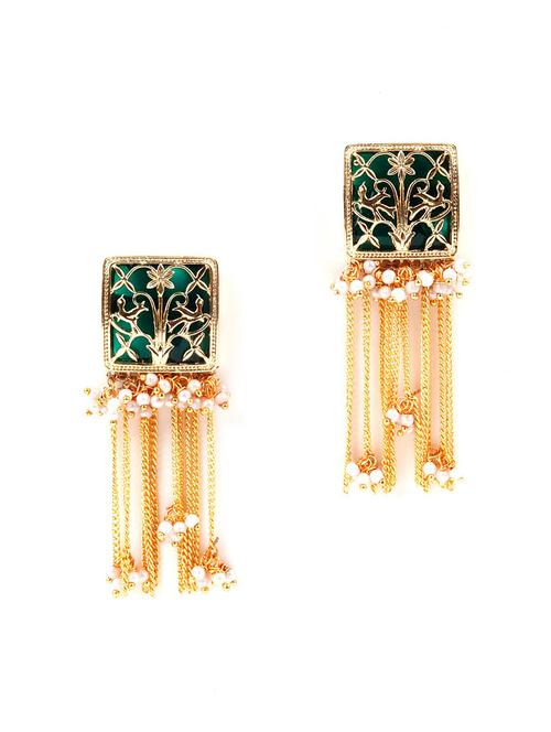 green metal drop earrings - 17758060 - Very Small Image - 1