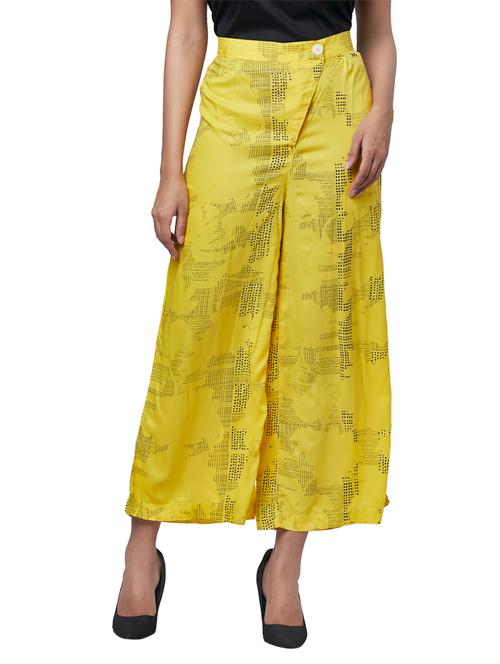 yellow printed flat front trouser - 17758976 - Very Small Image - 1
