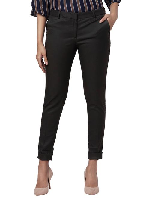 brown solid flat front trouser - 17758991 - Very Small Image - 1