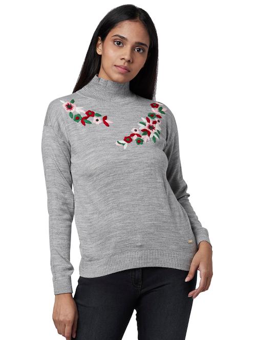 mock neck embroidered detail pullover - 17759691 - Very Small Image - 1