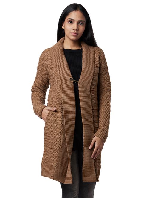 brown textured long cardigan - 17759699 - Very Small Image - 1