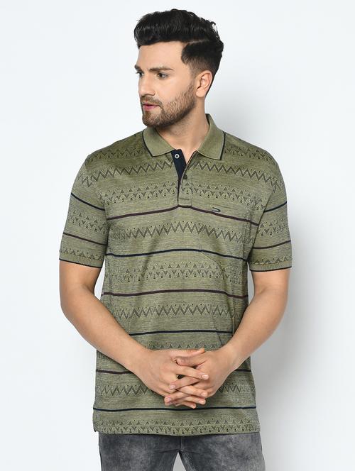 olive green self design polo t-shirt - 17760058 - Very Small Image - 1