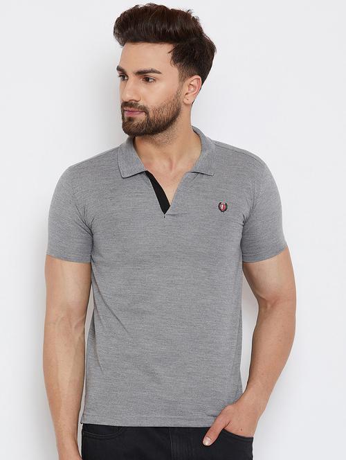 grey solid polo t-shirt - 17760067 - Very Small Image - 1