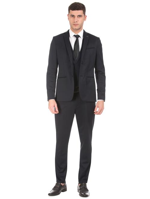 navy blue self design single breasted suit - 17760791 - Very Small Image - 1