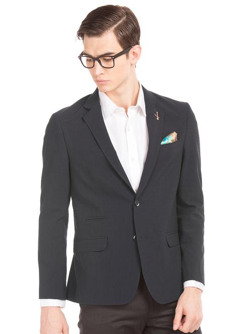 navy blue self design formal blazer - 17761013 - Very Small Image - 1