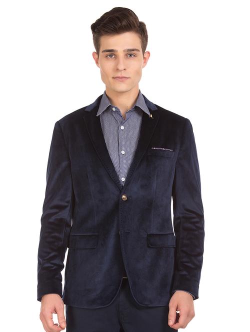 navy blue solid formal blazer - 17761028 - Very Small Image - 1