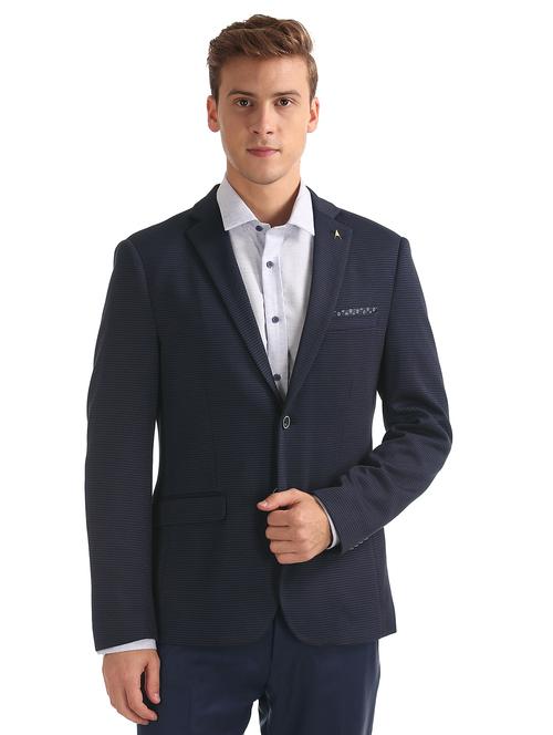 navy blue self design formal blazer - 17761058 - Very Small Image - 1