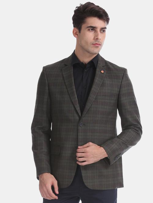 olive green checkered formal blazer - 17761120 - Very Small Image - 1