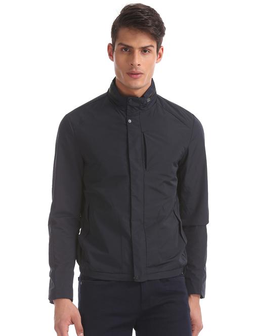 navy blue solid casual jacket - 17761249 - Very Small Image - 1