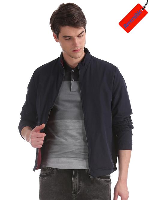 navy blue solid casual jacket - 17761251 - Very Small Image - 1