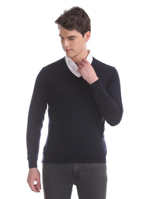 navy blue solid wool pullover - 17761393 - Very Small Image - 1