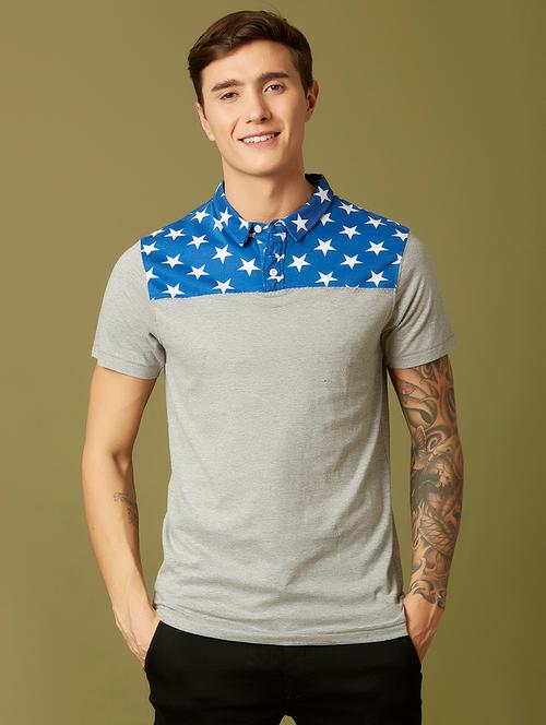 grey printed cut & sew collared t-shirt - 17761454 - Very Small Image - 1