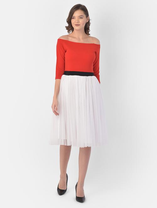 color block off shoulder skater dress - 17761701 - Very Small Image - 1