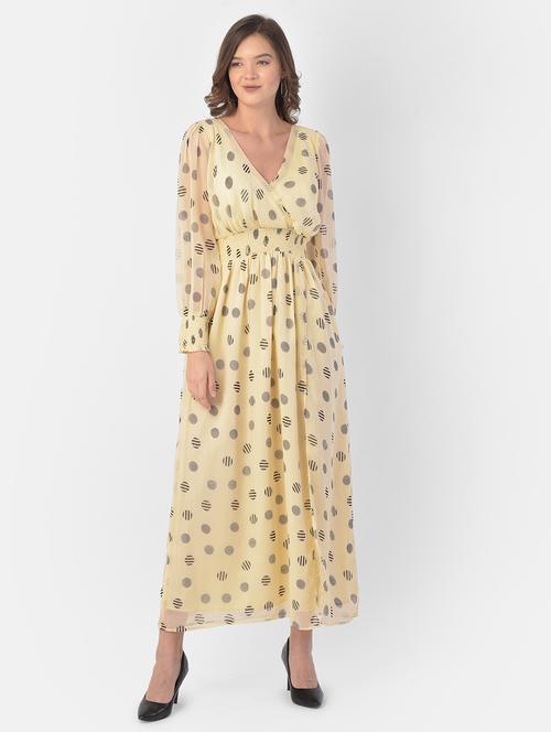 overlap neck printed high slit maxi dress - 17761706 - Very Small Image - 1
