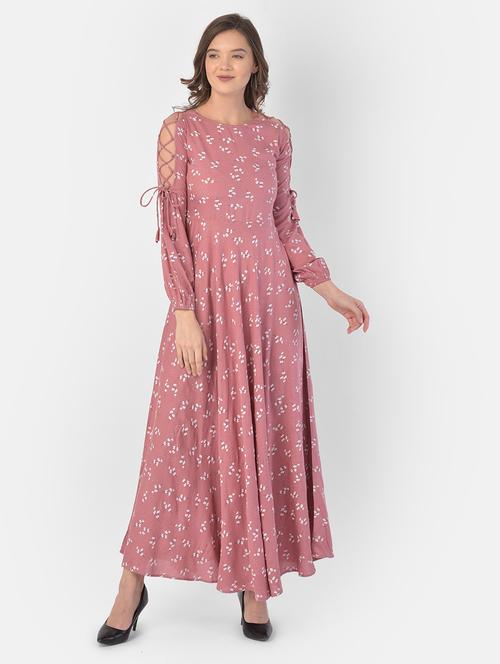 criss cross sleeve gathered printed maxi dress - 17761709 - Very Small Image - 1