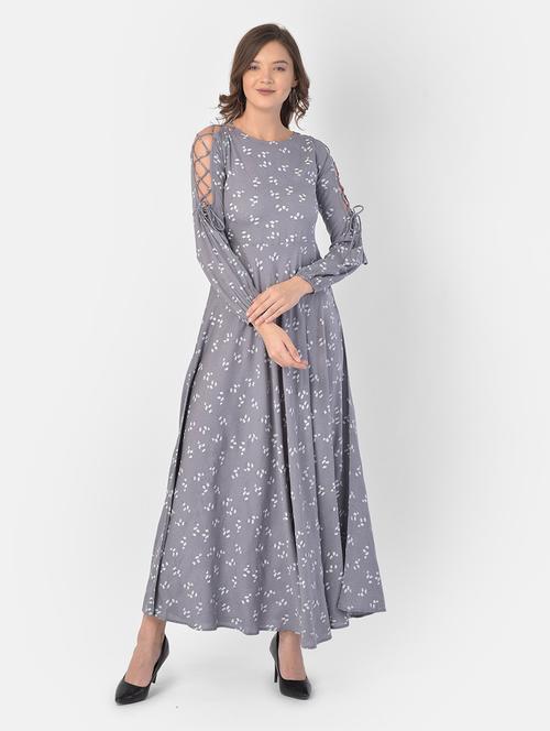 lace up sleeved flared maxi dress - 17761710 - Very Small Image - 1