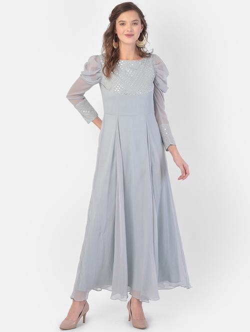 pastel solid flared ethnic dress - 17762116 - Very Small Image - 1
