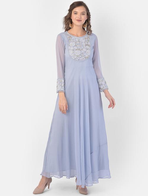 light blue solid flared ethnic dress - 17762120 - Very Small Image - 1