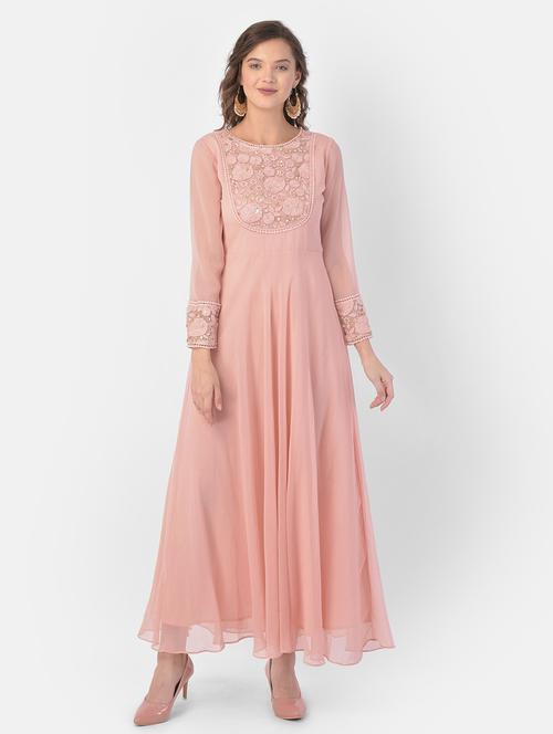 pastel solid flared ethnic dress - 17762121 - Very Small Image - 1