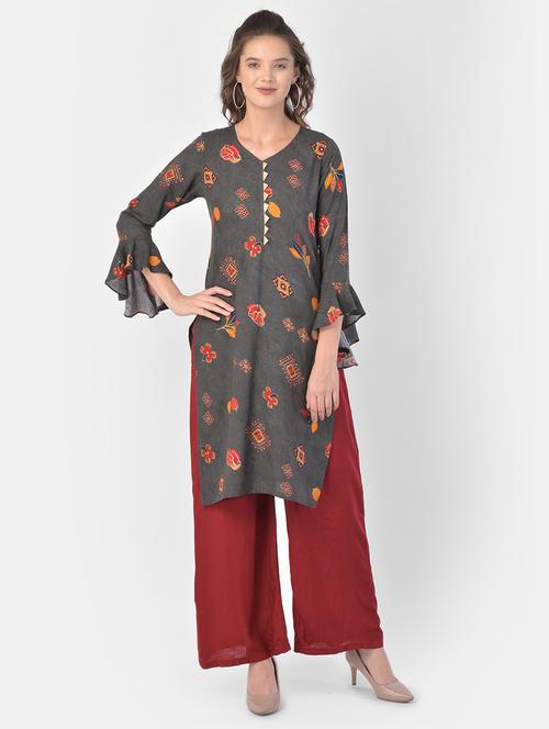foil printed straight kurta - 17762161 - Very Small Image - 1