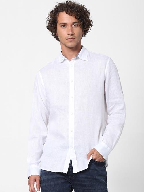 white solid linen casual shirt - 17762439 - Very Small Image - 1