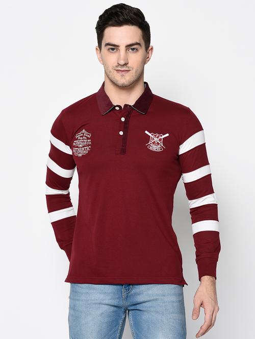 maroon color block cut & sew polo t-shirt - 17762444 - Very Small Image - 1