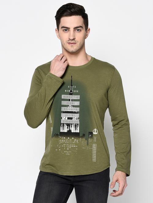 olive green printed t-shirt - 17762454 - Very Small Image - 1