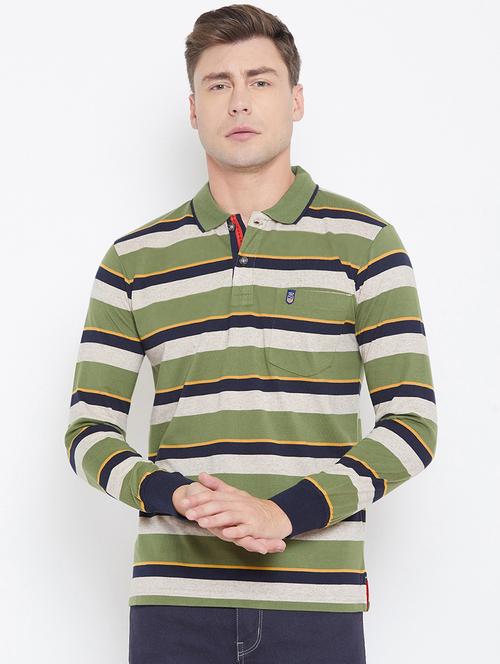 olive green striped polo t-shirt - 17762475 - Very Small Image - 1
