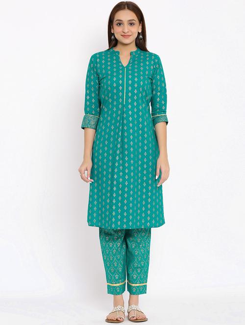 teal straight kurta - 17763817 - Very Small Image - 1