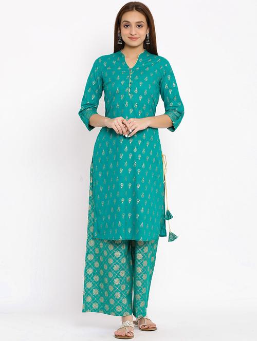 teal straight kurta - 17763821 - Very Small Image - 1