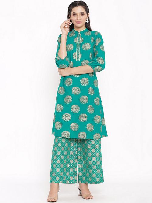 teal straight kurta - 17763824 - Very Small Image - 1