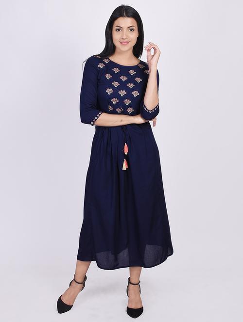 navy printed ethnic dress - 17763861 - Very Small Image - 1