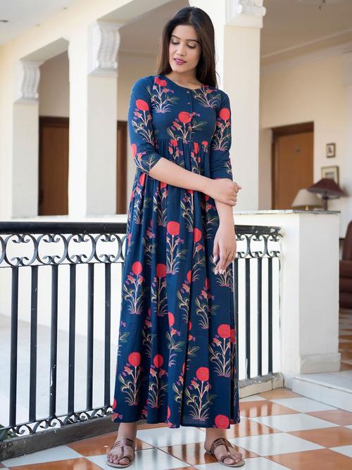 designer partywear printed blue pure muslin - 17764208 - Very Small Image - 1