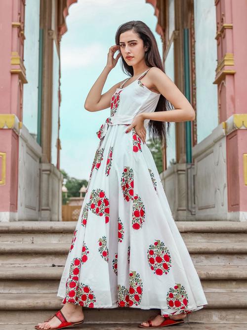 designer partywear printed white pure muslin - 17764218 - Very Small Image - 1