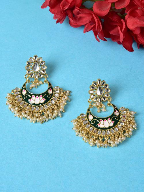 ethonica beautifully enamelled kundan & pearls dangle earring for women pearl zinc earring set - 17764332 - Very Small Image - 1