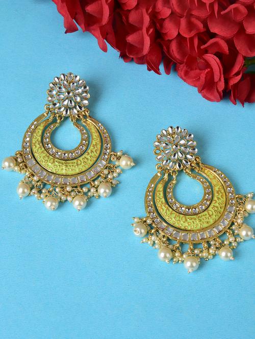ethonica antique enamelled multi layer kundan & pearls dangle earring for women 1 pair pearl brass chandbali earring - 17764333 - Very Small Image - 1