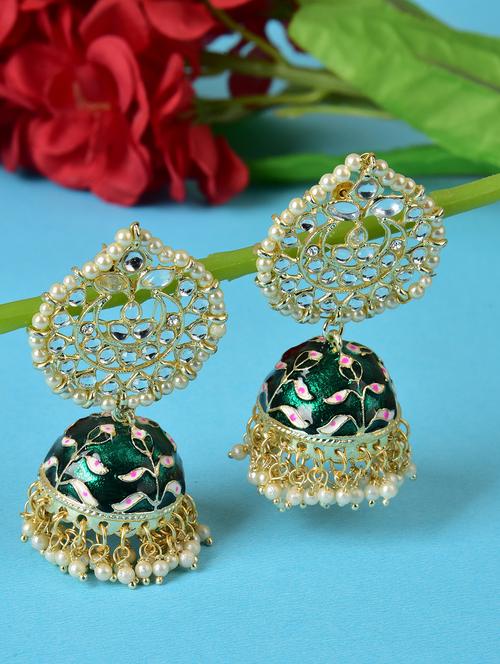 ethonica red brass pearls guchha moti jhumka earring for women - 17764387 - Very Small Image - 1