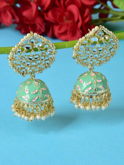 ethonica golden brass pearl guchha moti jhumka earring for women - 17764389 - Very Small Image - 1