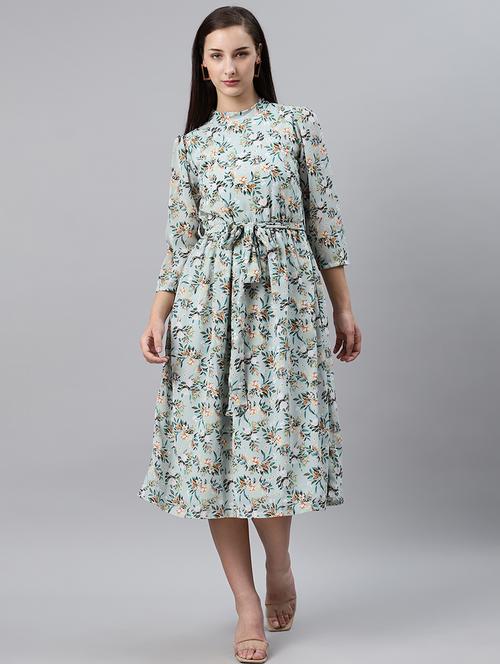 tie front floral a-line dress - 17764872 - Very Small Image - 1