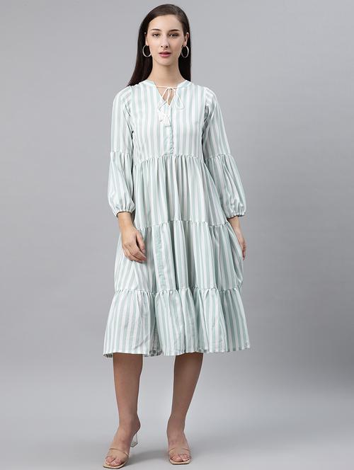 tie up neck striped tiered dress - 17764911 - Very Small Image - 1