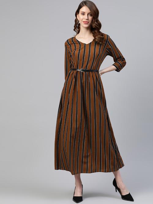 v-neck striped belted dress - 17764934 - Very Small Image - 1